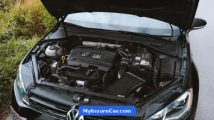Close-up of a car engine bay under an open bonnet