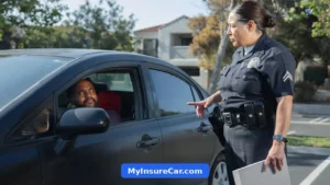 Police officer talking to a driver at a traffic stop