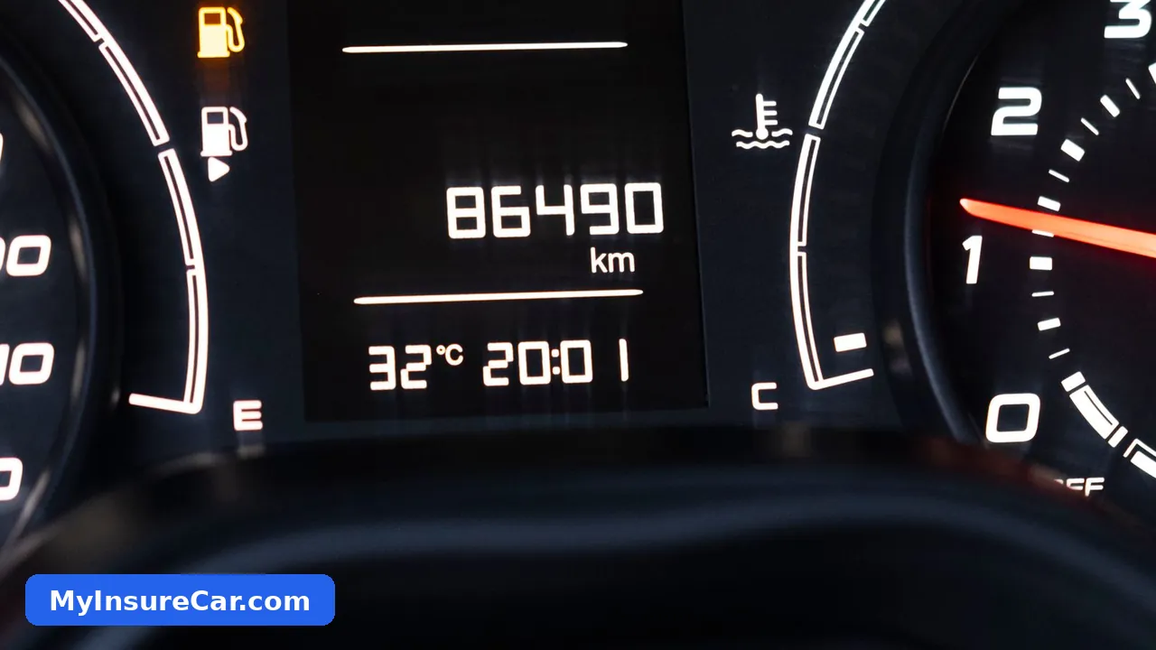 Car dashboard showing low odometer mileage